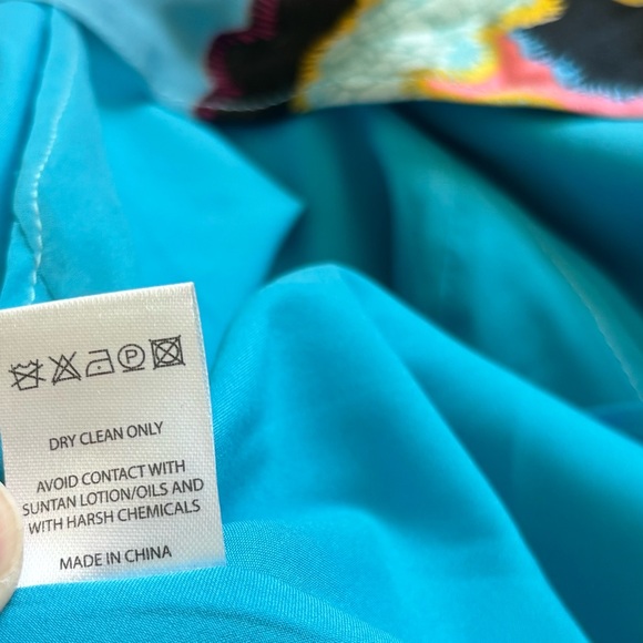 SALONI Vibrant Blue and Pink Abstract Print High Neck Maxi Dress Size 4 Couture - Picture 6 of 7